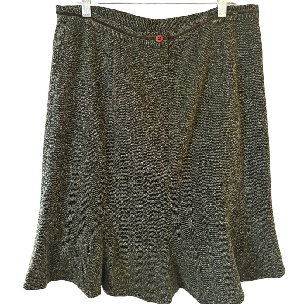 Cottagecore Womens A-Line Skirt Size UK 18 US 14 Green Tweed Made in UK Academia